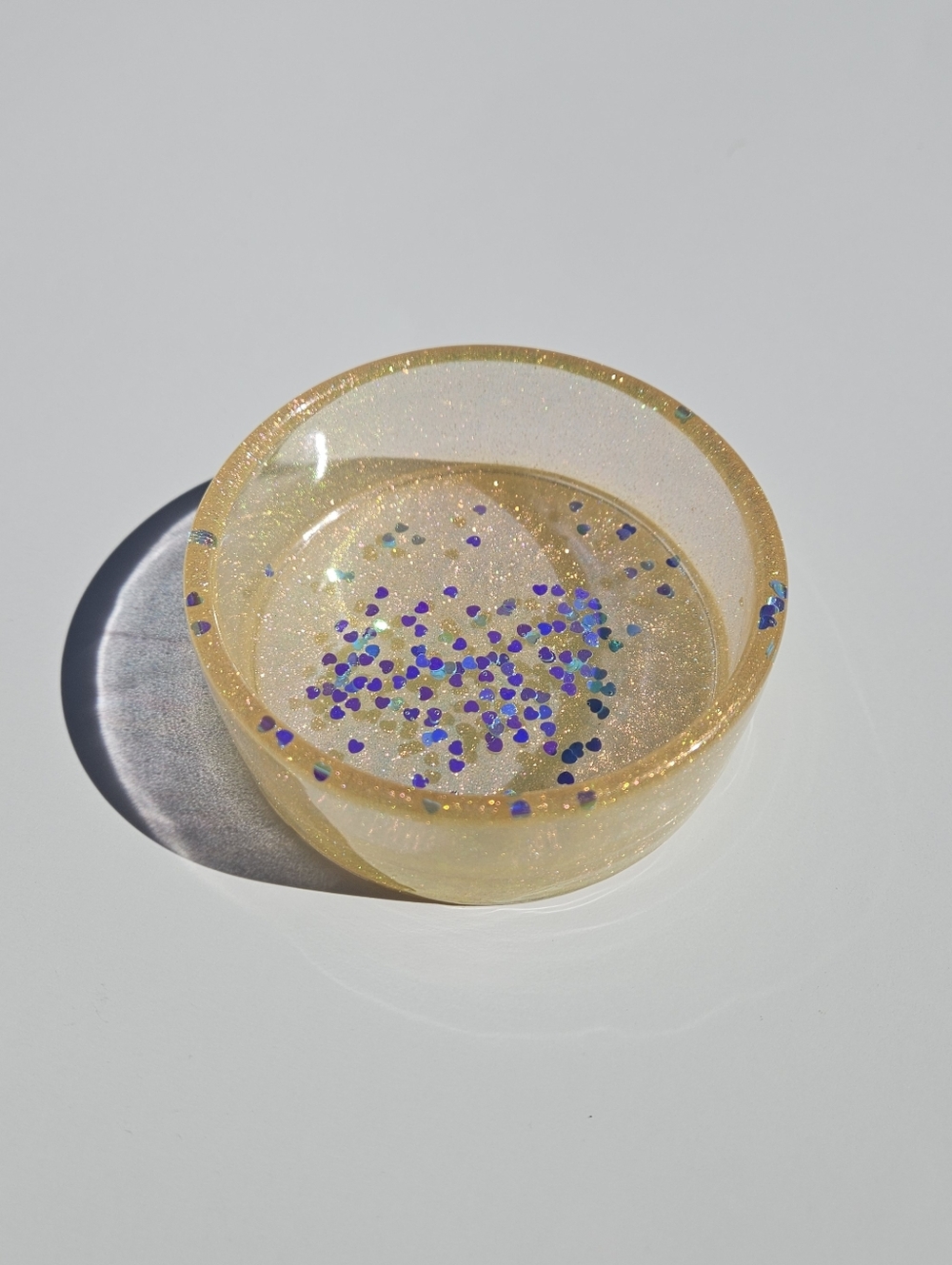 Handmade Golden Yellow & Blue Glitter Round Resin Bowl
